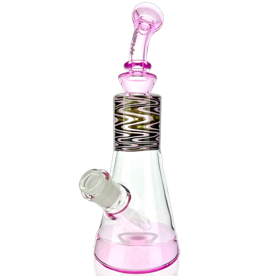 10.5" AFM Glass Beaker Bong with Wig Wag Design and Pink Accents - Front View