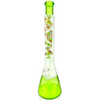 18" AFM Glass Beaker Bong with vibrant green accents and gummy bear designs, featuring a showerhead perc.