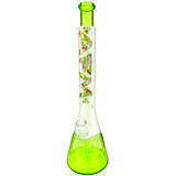 18" AFM Glass Beaker Bong with vibrant green accents and gummy bear designs, featuring a showerhead perc.