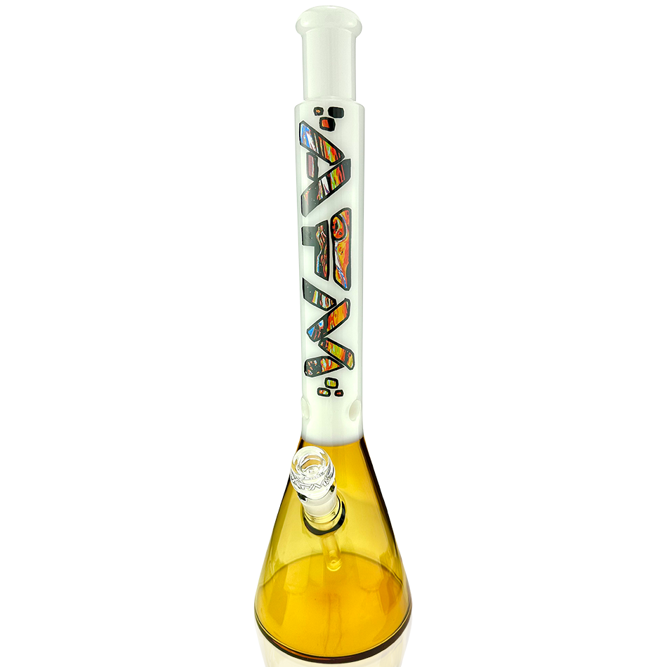 18" AFM Mind Bender Butter Glass Beaker Bong with colorful accents and showerhead perc