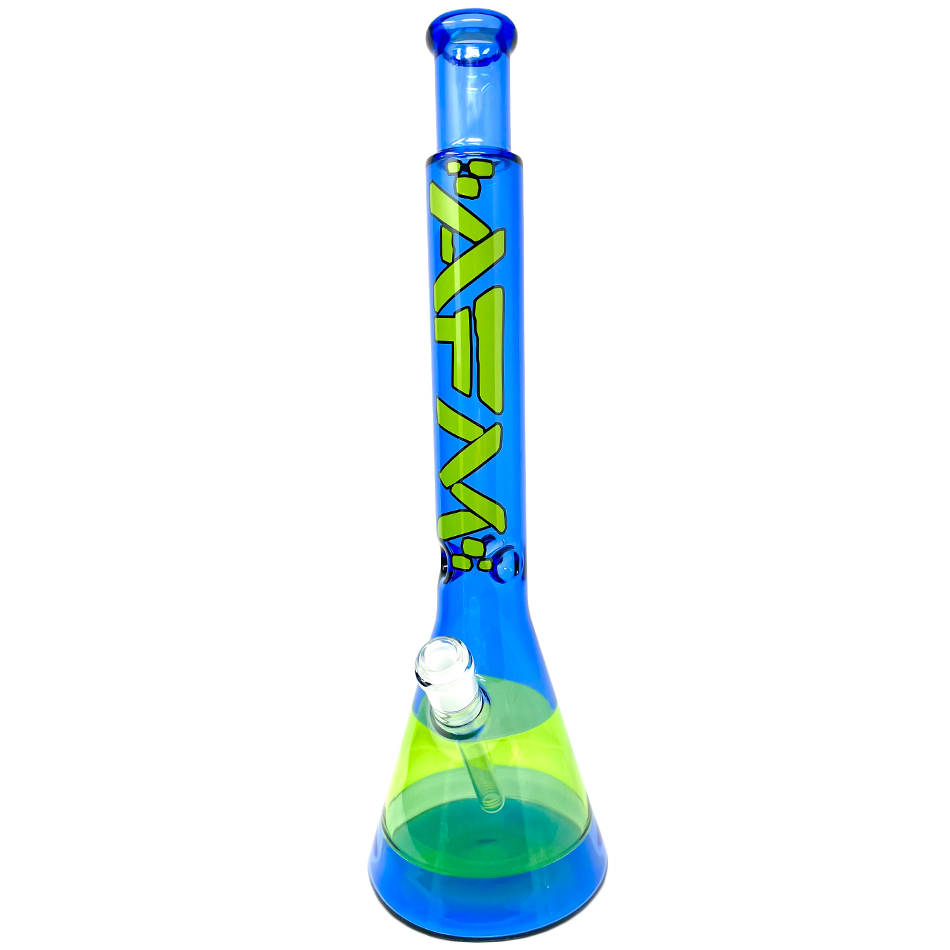 AFM 18" Quasar Glass Beaker Bong in Ink Blue/Lime with 14mm Female Joint - Front View