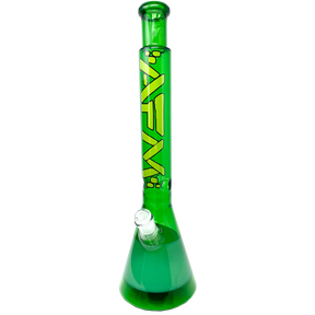 18" AFM Quasar Beaker Bong in Double Greens with 14mm Female Joint, Front View on White Background