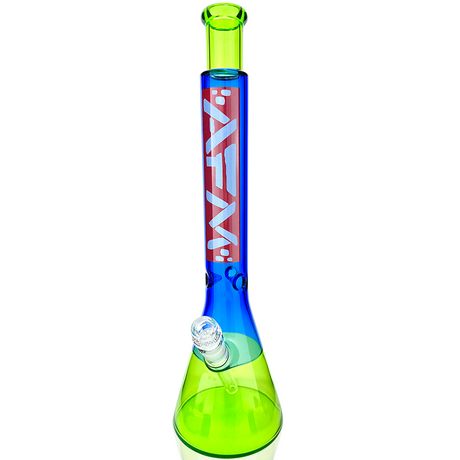 18" AFM Red Label Quasar Glass Beaker Bong in Ink Blue/Lime with Borosilicate Glass