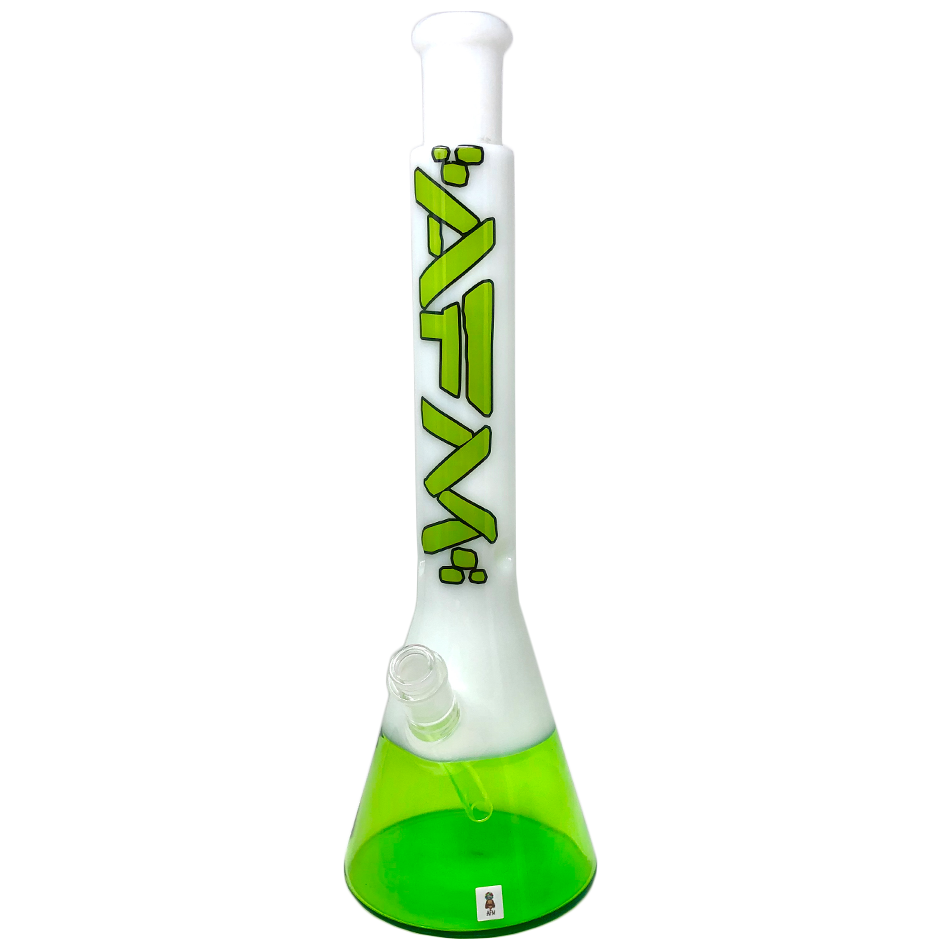 18" AFM Quasar Glass Beaker Bong in Ivory/Lime with 14mm Female Joint - Front View