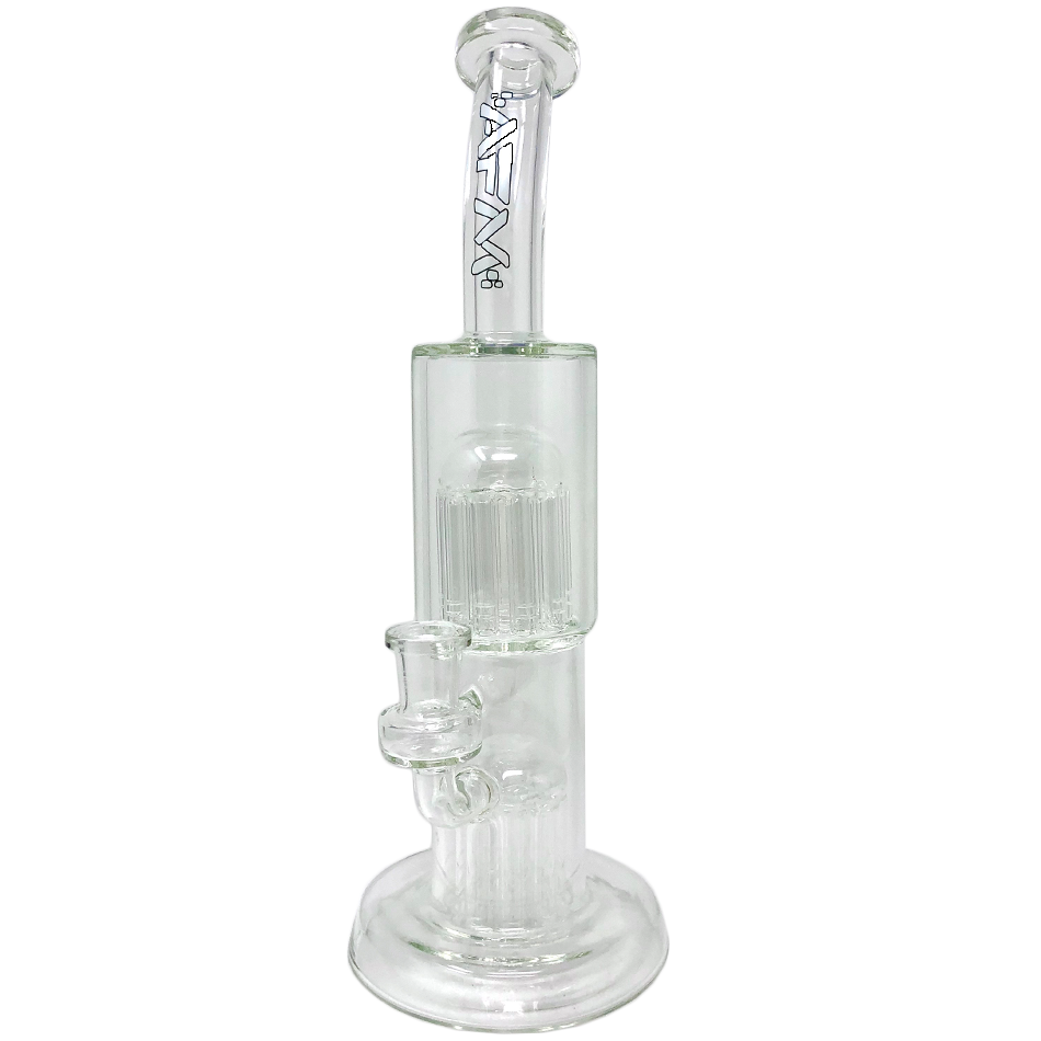 12" AFM Glass Double Cosmos Dab Rig with Showerhead Perc, Bent Neck, and Clear Glass