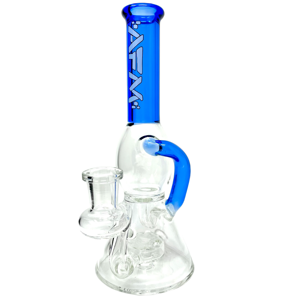 8" AFM Bubble Glass Recycler Dab Rig with Showerhead Perc and Bent Neck, Front View