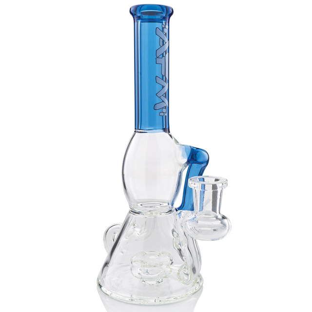 8" AFM Bubble Glass Recycler Dab Rig with Blue Accents and Showerhead Perc