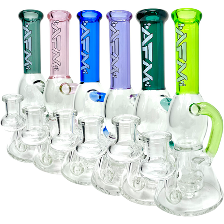 Assortment of 8" AFM Bubble Glass Recycler Dab Rigs with Showerhead Perc in various colors