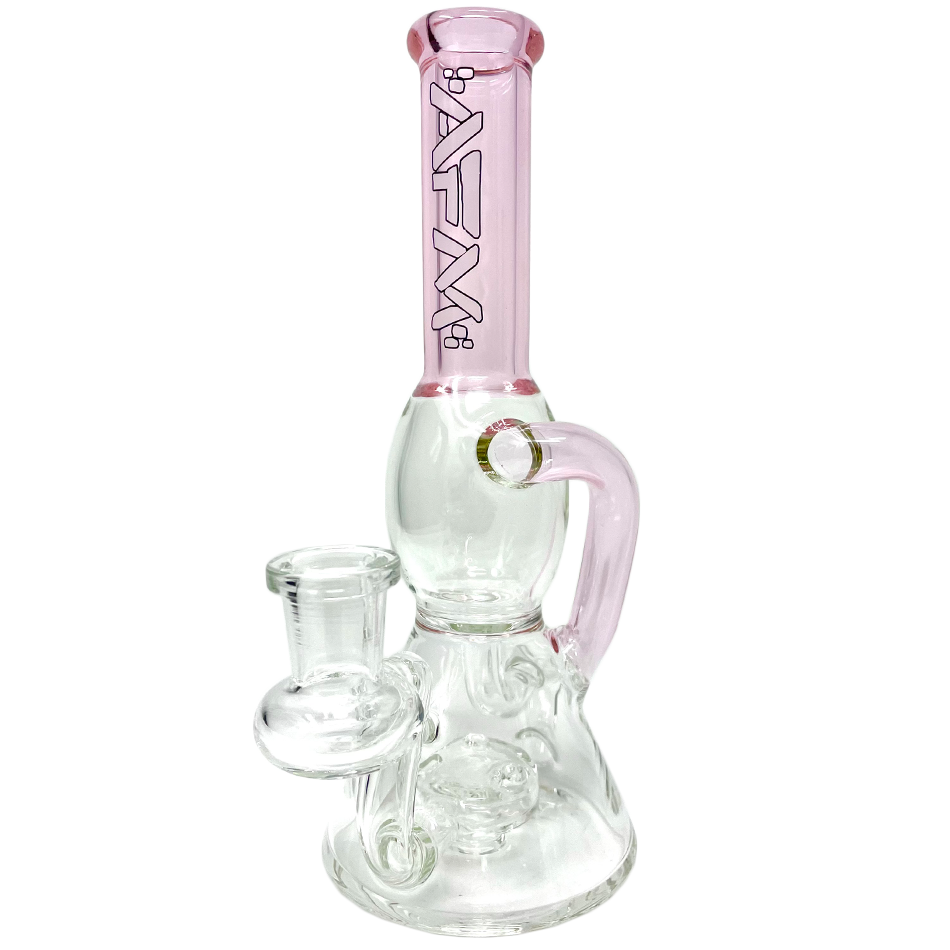 8" AFM Bubble Glass Recycler Dab Rig with Bent Neck and Showerhead Perc, Front View