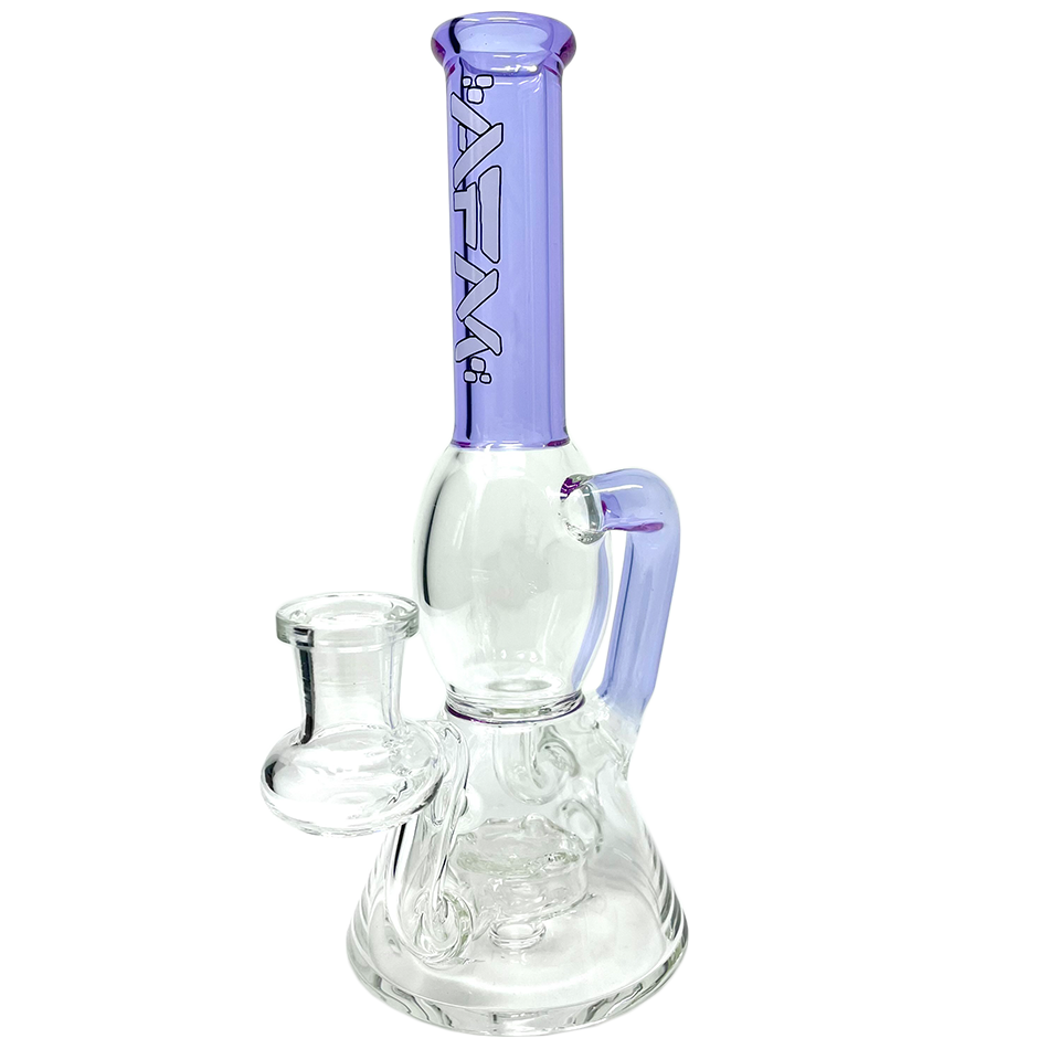 AFM 8" Bubble Glass Recycler Dab Rig with Showerhead Perc and Bent Neck - Front View