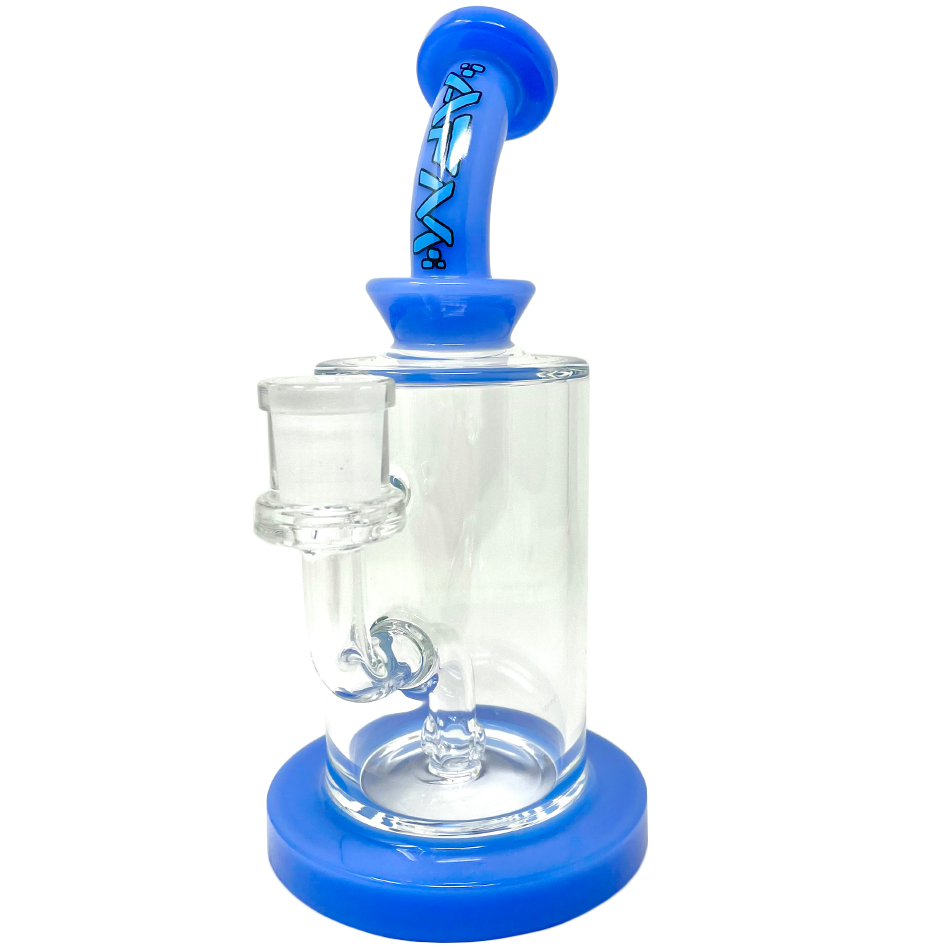 8" AFM Milky Blue Glass Dab Rig with Bent Neck and 14mm Female Joint - Front View