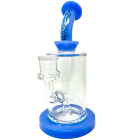 8" AFM Milky Blue Glass Dab Rig with Bent Neck and 14mm Female Joint - Front View
