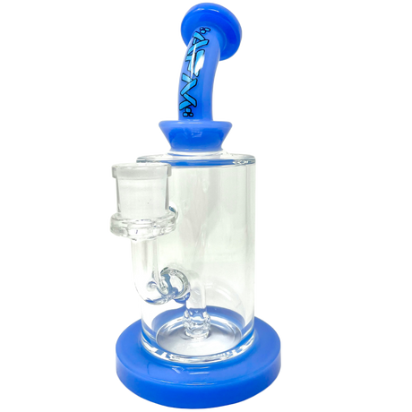 8" AFM Milky Blue Glass Dab Rig with Bent Neck and 14mm Female Joint - Front View