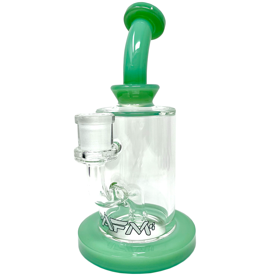 8" AFM Glass Dab Rig with Milky Green Accents and Bent Neck - Front View