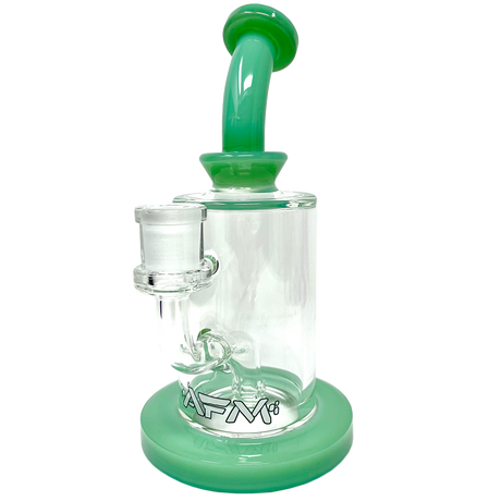 8" AFM Glass Dab Rig with Milky Green Accents and Bent Neck - Front View