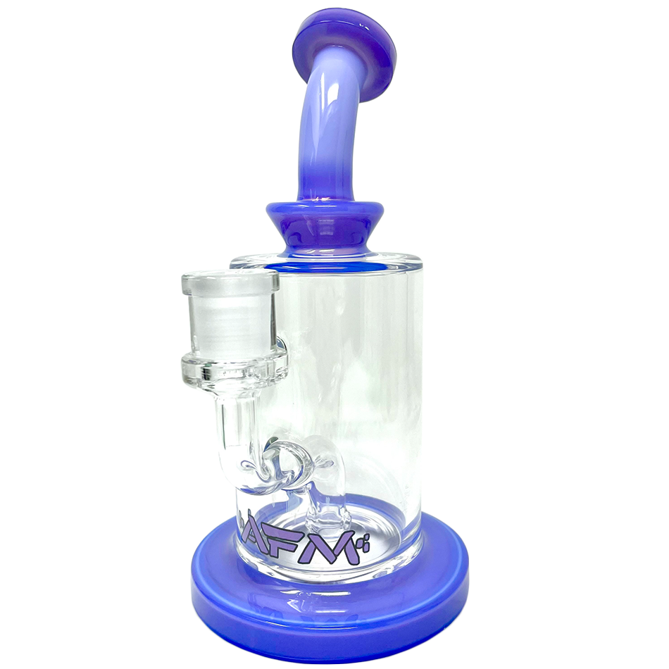 8" AFM Milky Blue Glass Dab Rig with Bent Neck and 14mm Female Joint - Front View