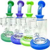 AFM Milky Color Glass Dab Rigs in a row, 8 Inches with Bent Neck and Colored Accents