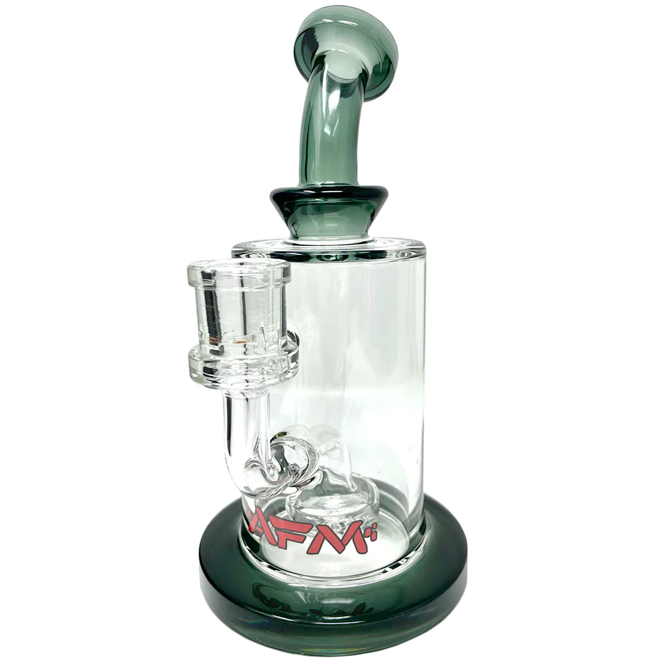 AFM 8" Milky Circle Showerhead Dab Rig with Bent Neck and Colored Accents