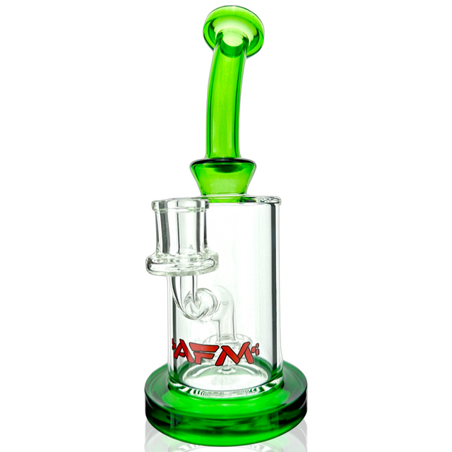 AFM 8" Milky Matrix Perc Glass Dab Rig with Bent Neck and Colored Accents - Front View