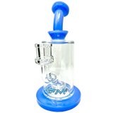 AFM 8" Milky Matrix Perc Glass Dab Rig with Bent Neck and Blue Accents - Front View