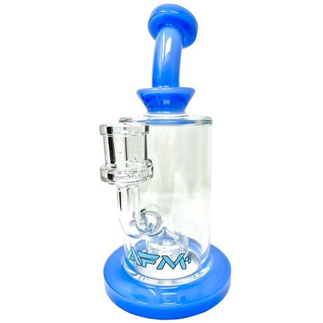 AFM 8" Milky Matrix Perc Glass Dab Rig with Bent Neck and Blue Accents - Front View