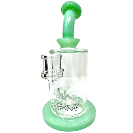 AFM 8" Milky Matrix Perc Glass Dab Rig with Bent Neck and Colored Accents, Front View