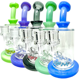 AFM Glass Dab Rigs with Milky Matrix Perc in Multiple Colors, 8" Tall Bent Neck Design