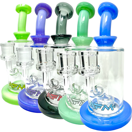 AFM Glass Dab Rigs with Milky Matrix Perc in Multiple Colors, 8" Tall Bent Neck Design