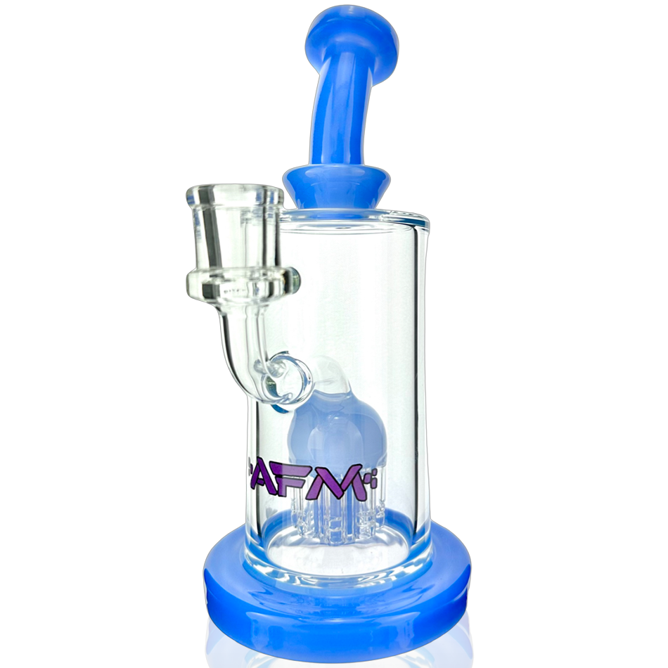 8" AFM Glass Dab Rig with Daisy Arm Perc, Bent Neck, and Blue Accents - Front View