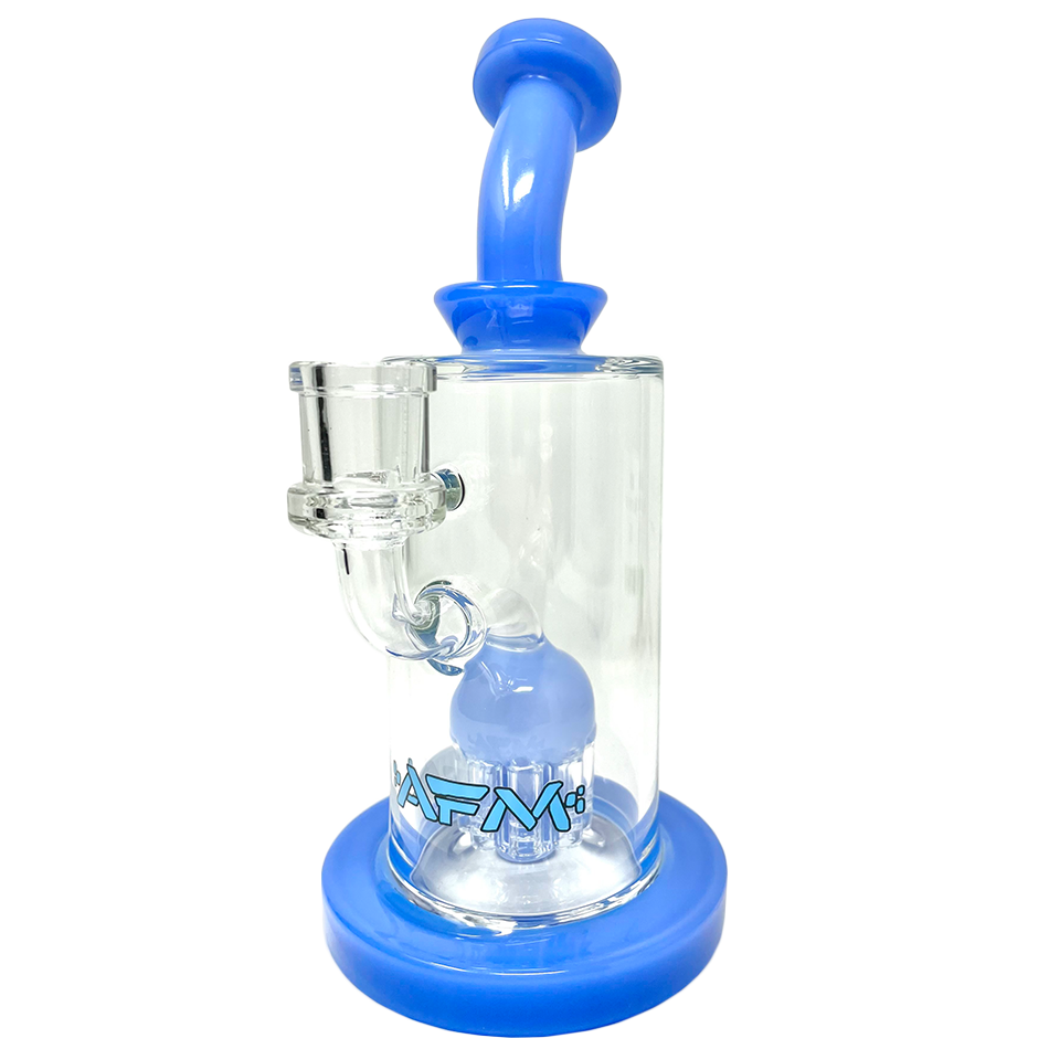 8" AFM Glass Dab Rig with Daisy Arm Perc and Bent Neck, Front View on White Background