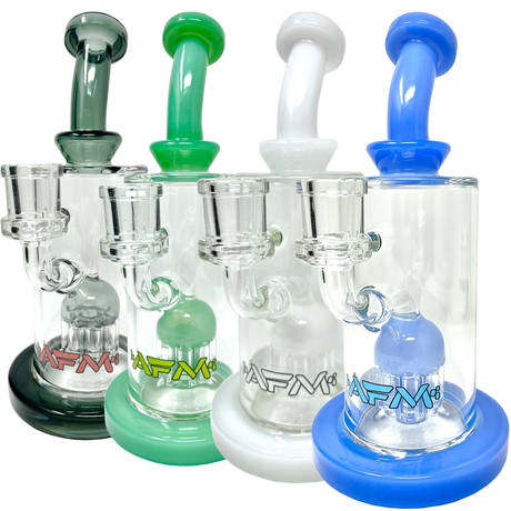 AFM 8" Daisy Arm Perc Glass Dab Rigs in various colors with bent neck and showerhead perc