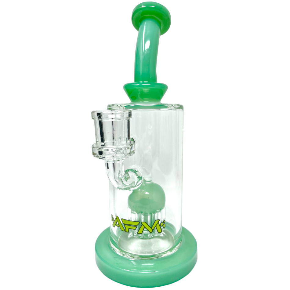 8" AFM Glass Dab Rig with Daisy Arm Perc, Bent Neck, and Color Accents on Clear Borosilicate