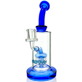 8" AFM Glass Dab Rig with Arm Perc and Bent Neck in Blue - Front View