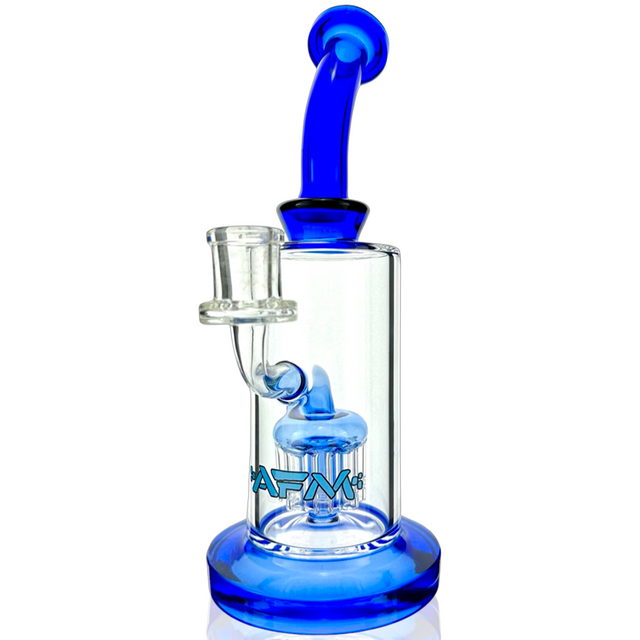 8" AFM Glass Dab Rig with Arm Perc and Bent Neck in Blue - Front View