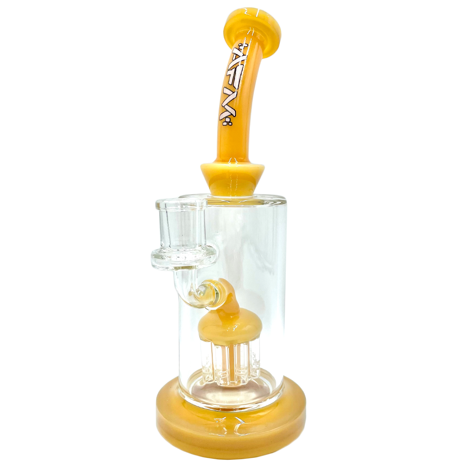 AFM 8" Arm Perc Colored Glass Dab Rig with Bent Neck and Showerhead Perc, Front View