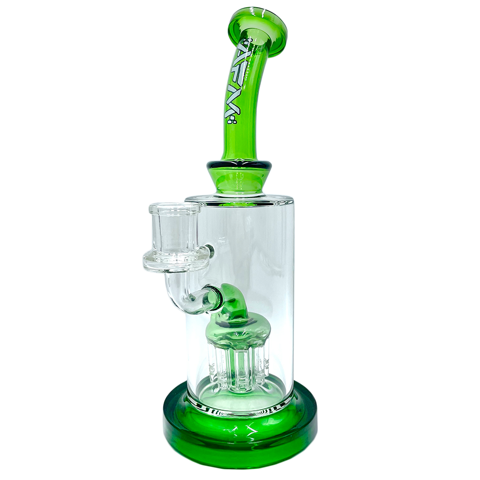 8" AFM Arm Perc Colored Glass Dab Rig with Bent Neck and Showerhead Perc, Front View