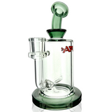 8" AFM Milky Inline Perc Glass Dab Rig with Bent Neck and Colored Accents - Front View