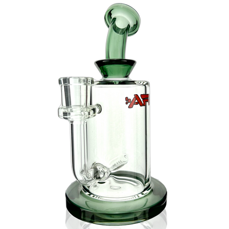 8" AFM Milky Inline Perc Glass Dab Rig with Bent Neck and Colored Accents - Front View