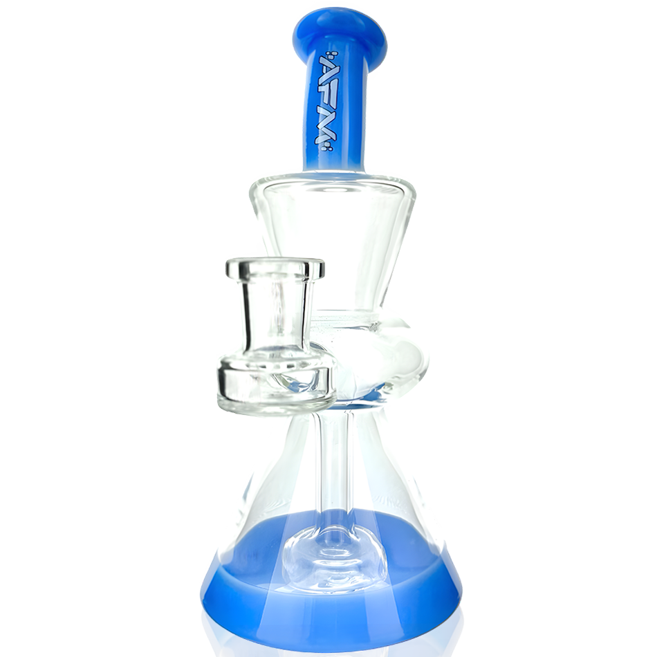 7" AFM Glass Dab Rig with Donut Hole Design and Blue Accents - Front View