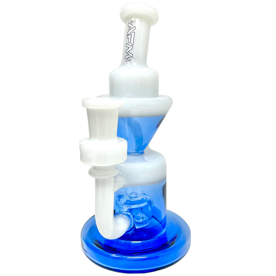 AFM Lilac Recycler Dab Rig in Blue - 8" with Showerhead Perc, Bent Neck, Front View