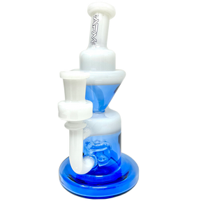 AFM Lilac Recycler Dab Rig in Blue - 8" with Showerhead Perc, Bent Neck, Front View