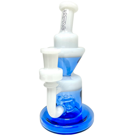 AFM Lilac Recycler Dab Rig in Blue - 8" with Showerhead Perc, Bent Neck, Front View