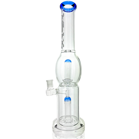 16" AFM Glass Double UFO Perc Straight Tube Bong with Blue Accents - Front View