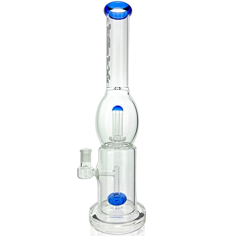 AFM Glass 16" Beaker Bong with Double Circle Showerhead Perc, Blue Accents, Front View