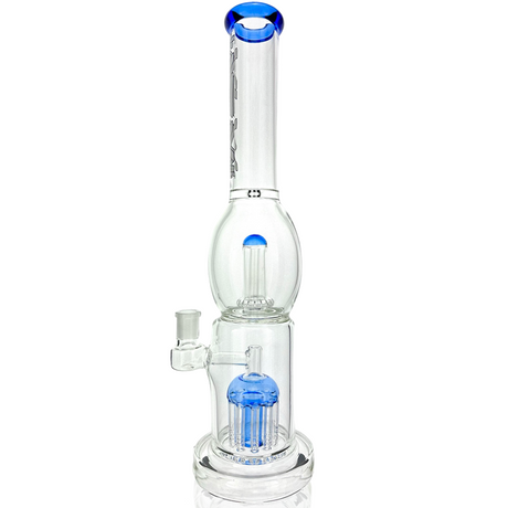 16" AFM Glass Bong with UFO Arm Double Perc, Blue Accents, Front View on White Background