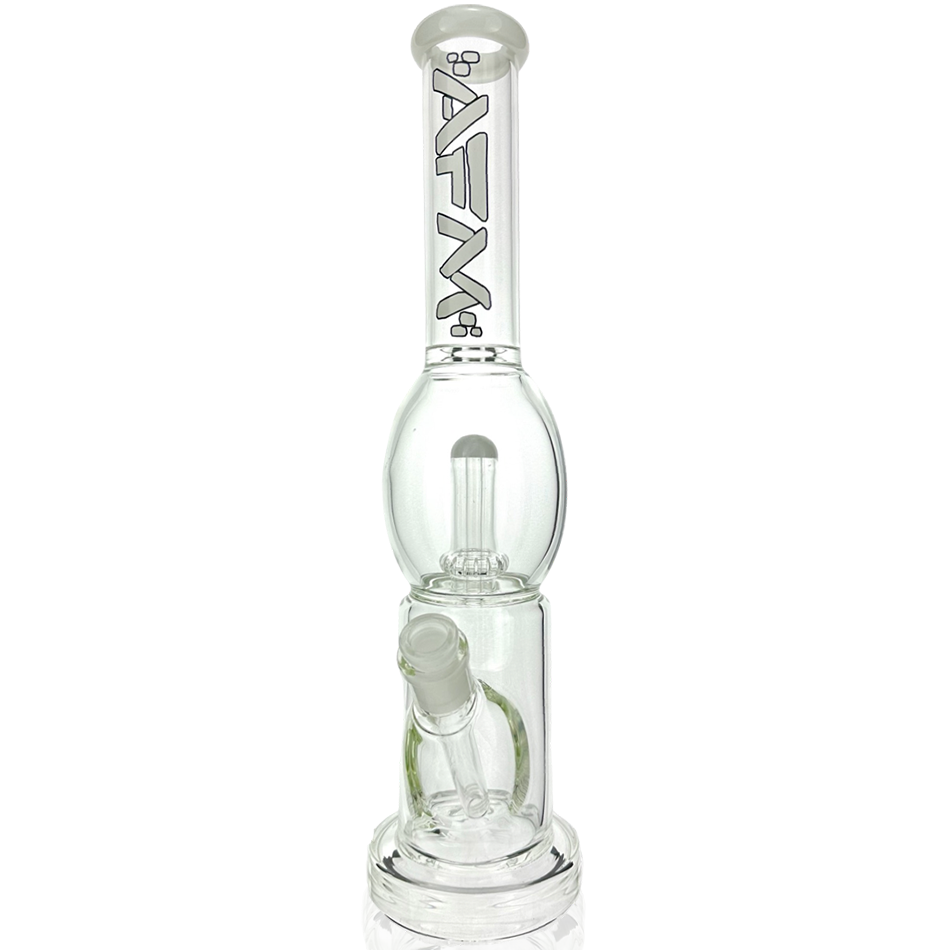 16" AFM Glass UFO Takeover Straight Tube Bong with Showerhead Perc, Front View on White