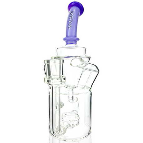 8" AFM Mighty Can Color Recycler Dab Rig in Clear Glass with Purple Accents - Front View