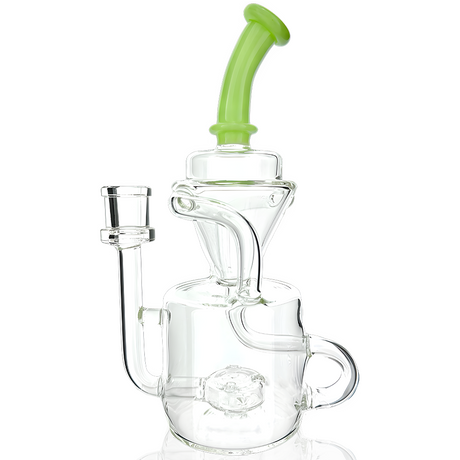 8" AFM Mighty Can Color Recycler Dab Rig with green accents, front view on a white background