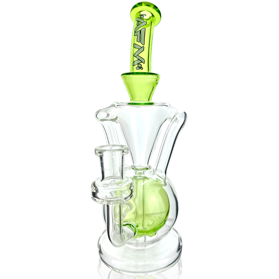 9.5" AFM Glass Recycler Dab Rig with Showerhead Perc and Color Accents, Front View