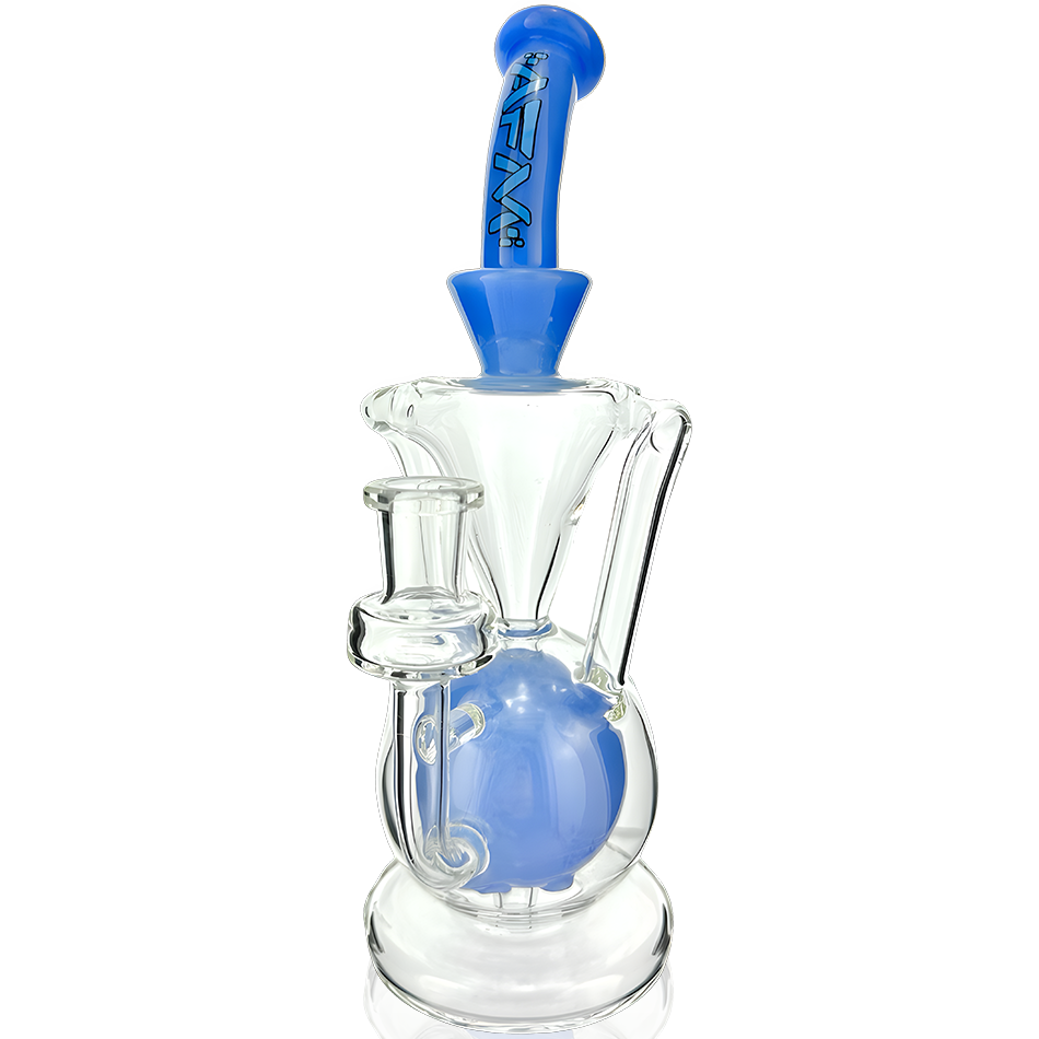 9.5" AFM Magic Ball Clear Glass Recycler Dab Rig with Blue Accents and Showerhead Perc